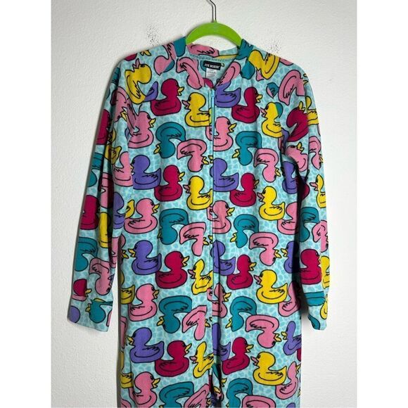 Joe Boxer Womens Large One Piece Footie Pajamas Ducks Blue Multicolor Zip Size M - Picture 2 of 15